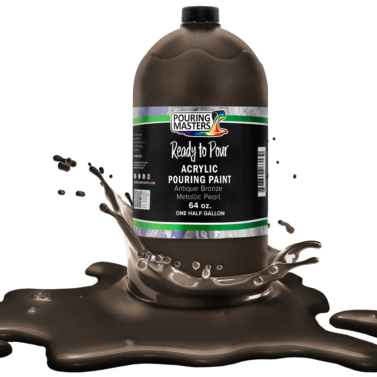 Pouring Masters Antique Bronze Metallic Pearl Ready to Pour Acrylic Pouring Paint - Premium 64-Ounce Pre-Mixed Fluid Acrylic Paint - Fluid Art Supplies for Canvas, Wood, Paper, Tile & Rocks
